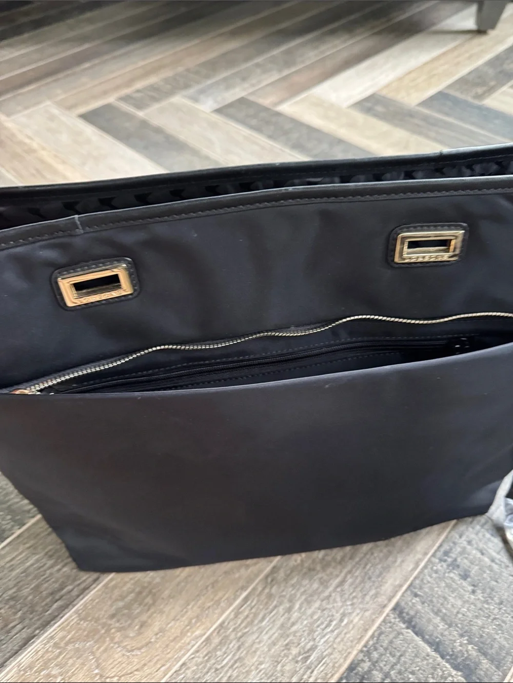 Lo & Sons Black Nylon Tote with Gold Hardware Accents
